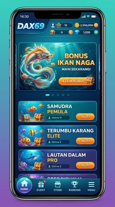 Layar utama dax69 — antarmuka bersih setelah instalasi
